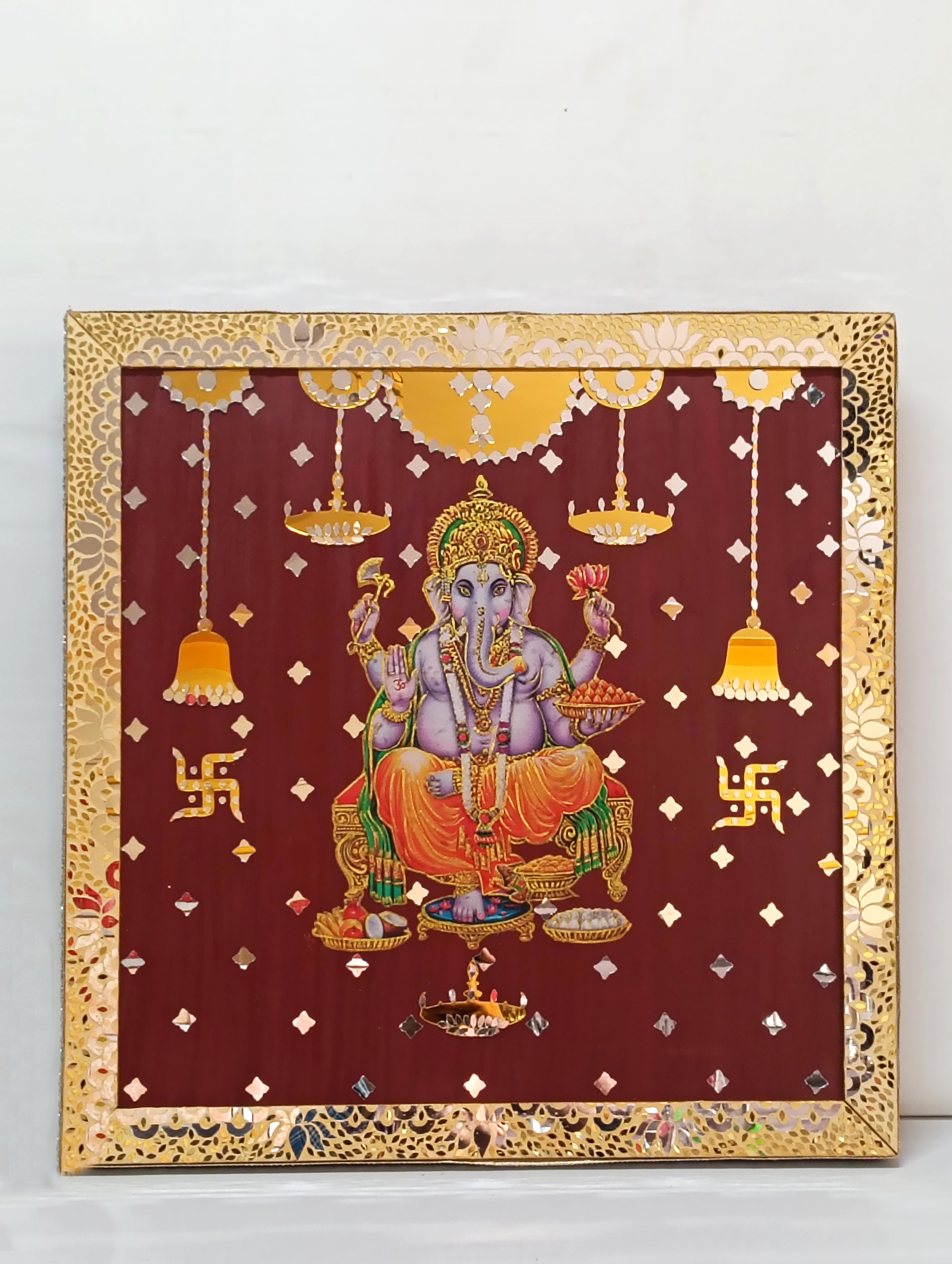 Ganeshji Maroon Frame — Devotional by Ekaiva