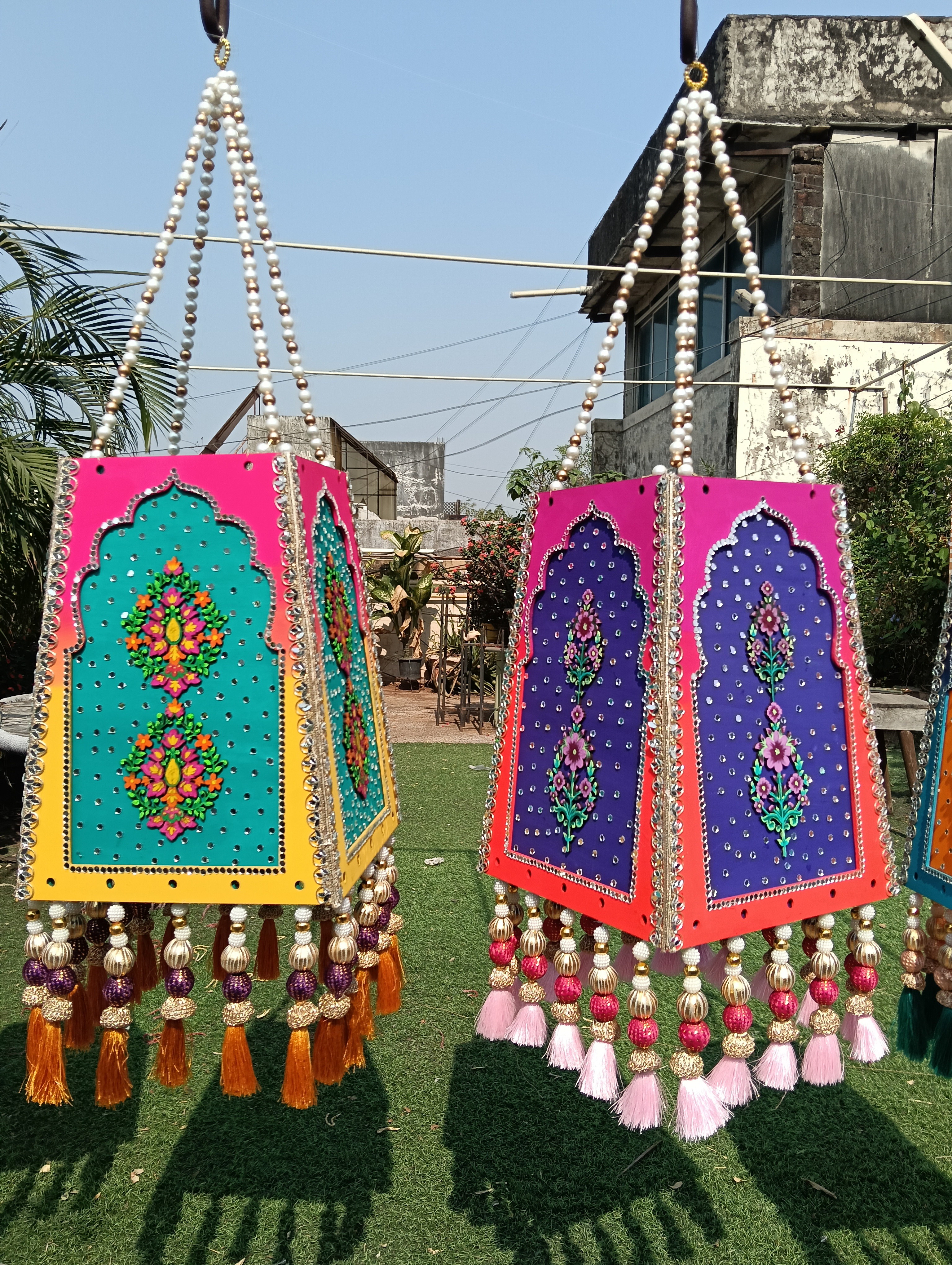 Large Green-Blue Hanging Pair — Hanging by Ekaiva