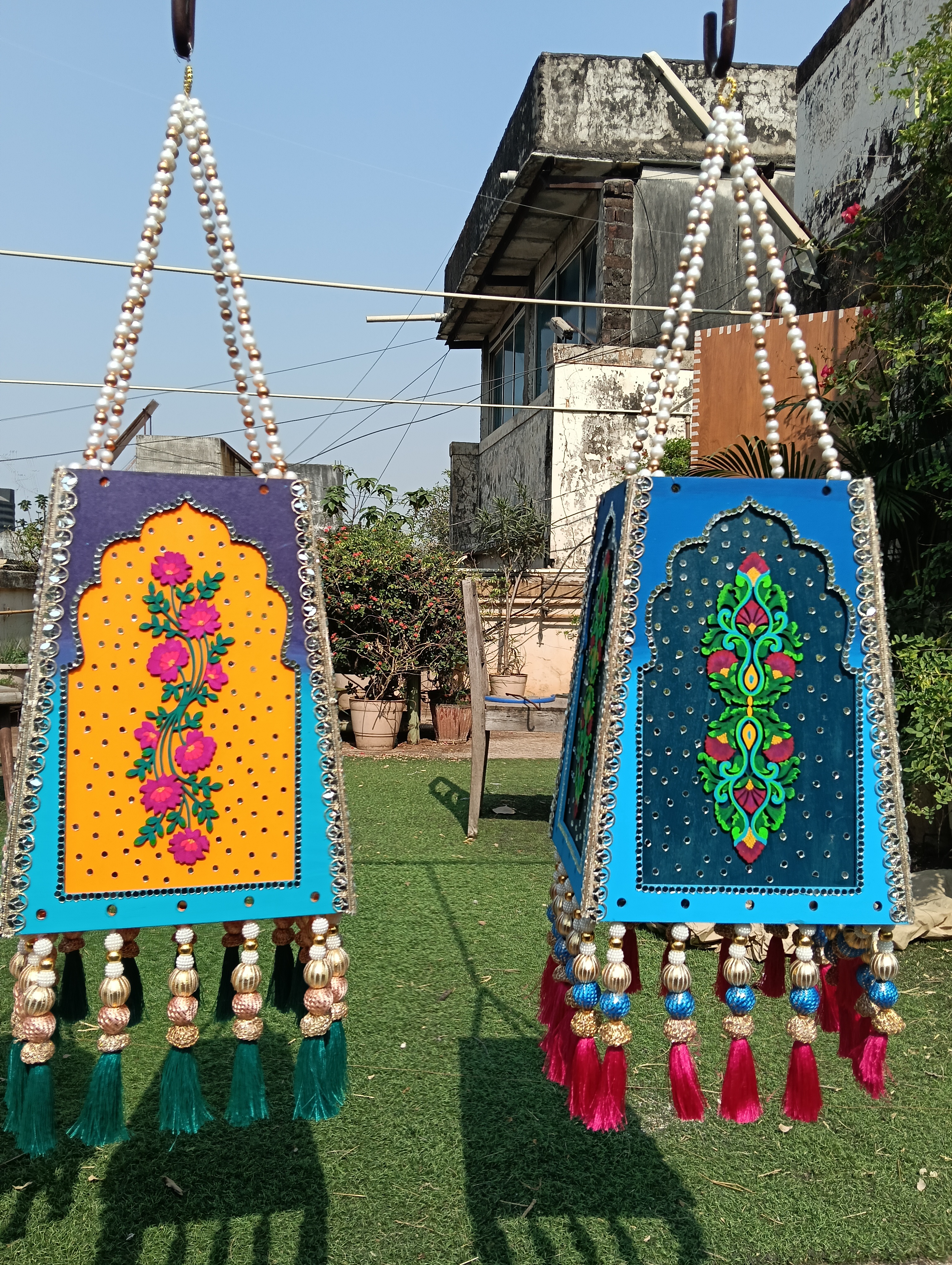 Large Yellow-Blue Hanging Pair — Hanging by Ekaiva