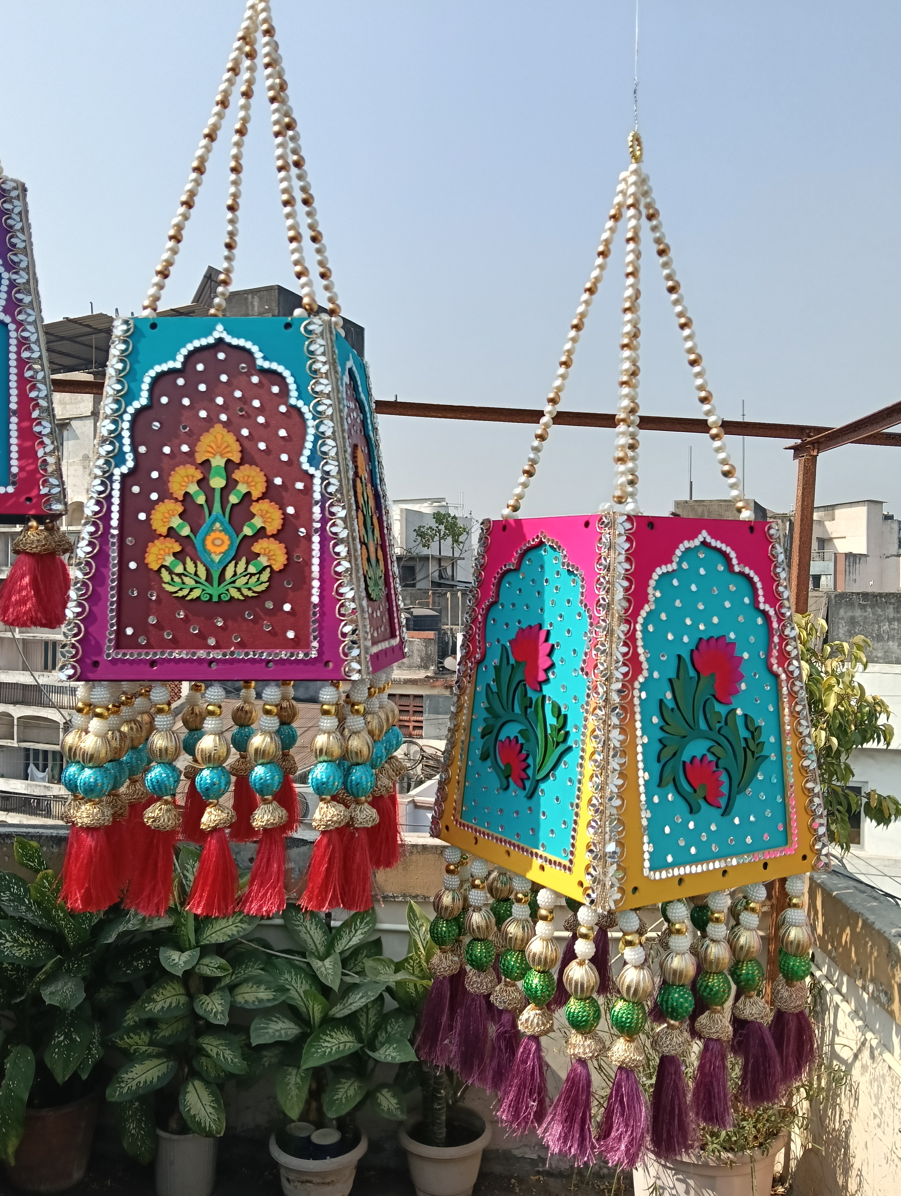 Purple & Teal Hanging Pair — Hanging by Ekaiva