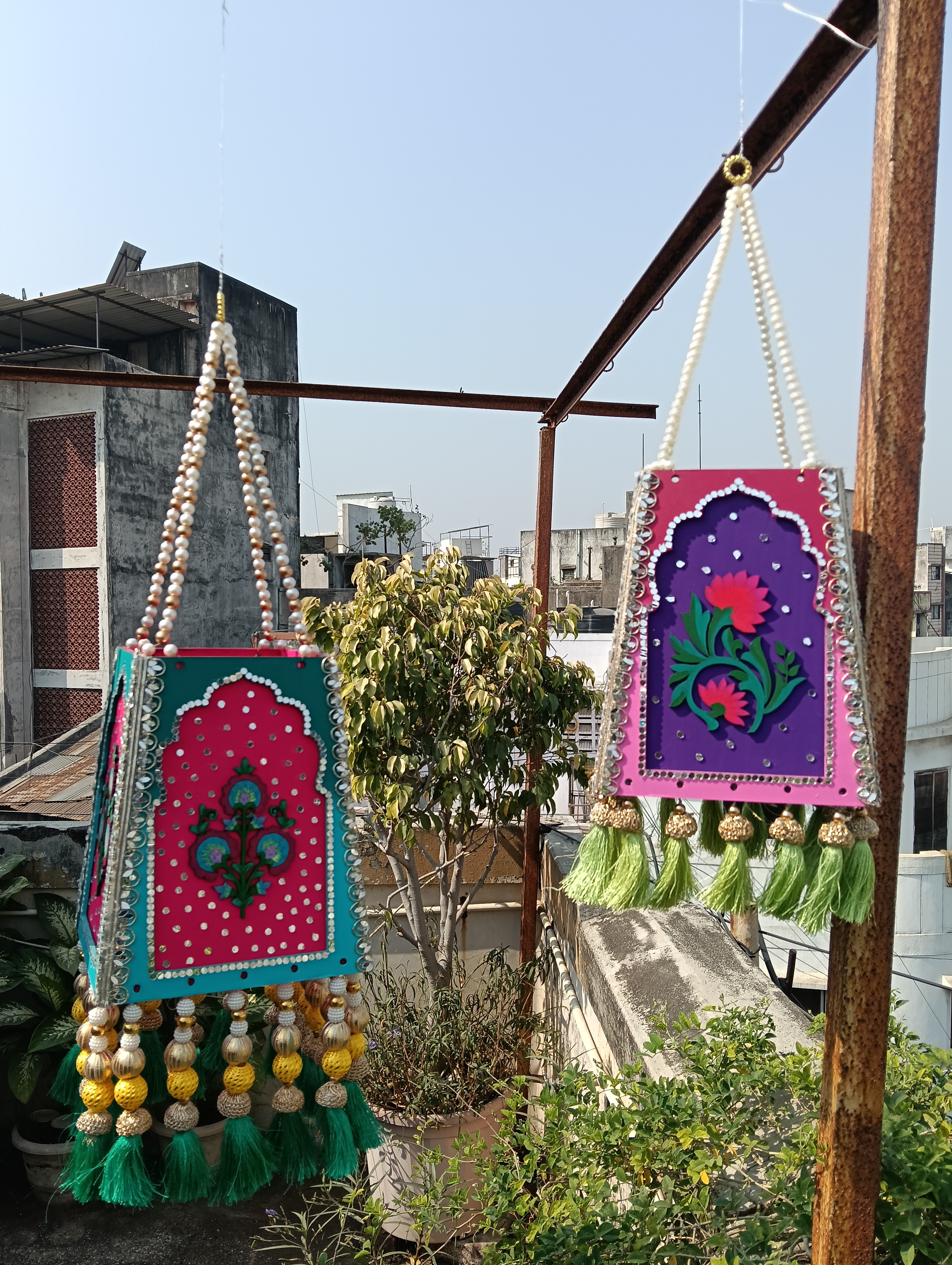 Pink-Purple Hanging Pair — Hanging by Ekaiva