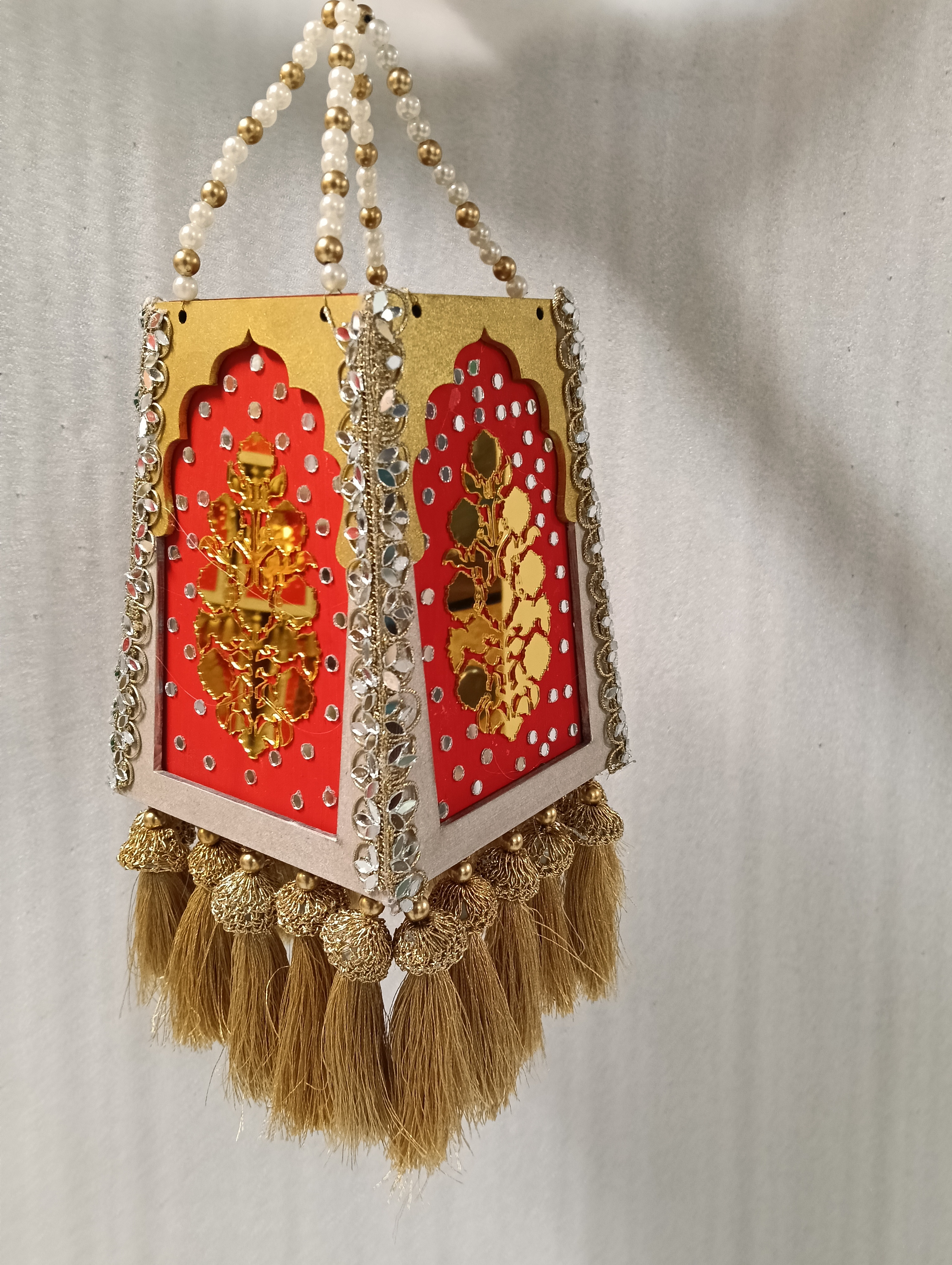 Red-Gold Tassel Lantern — Lantern by Ekaiva