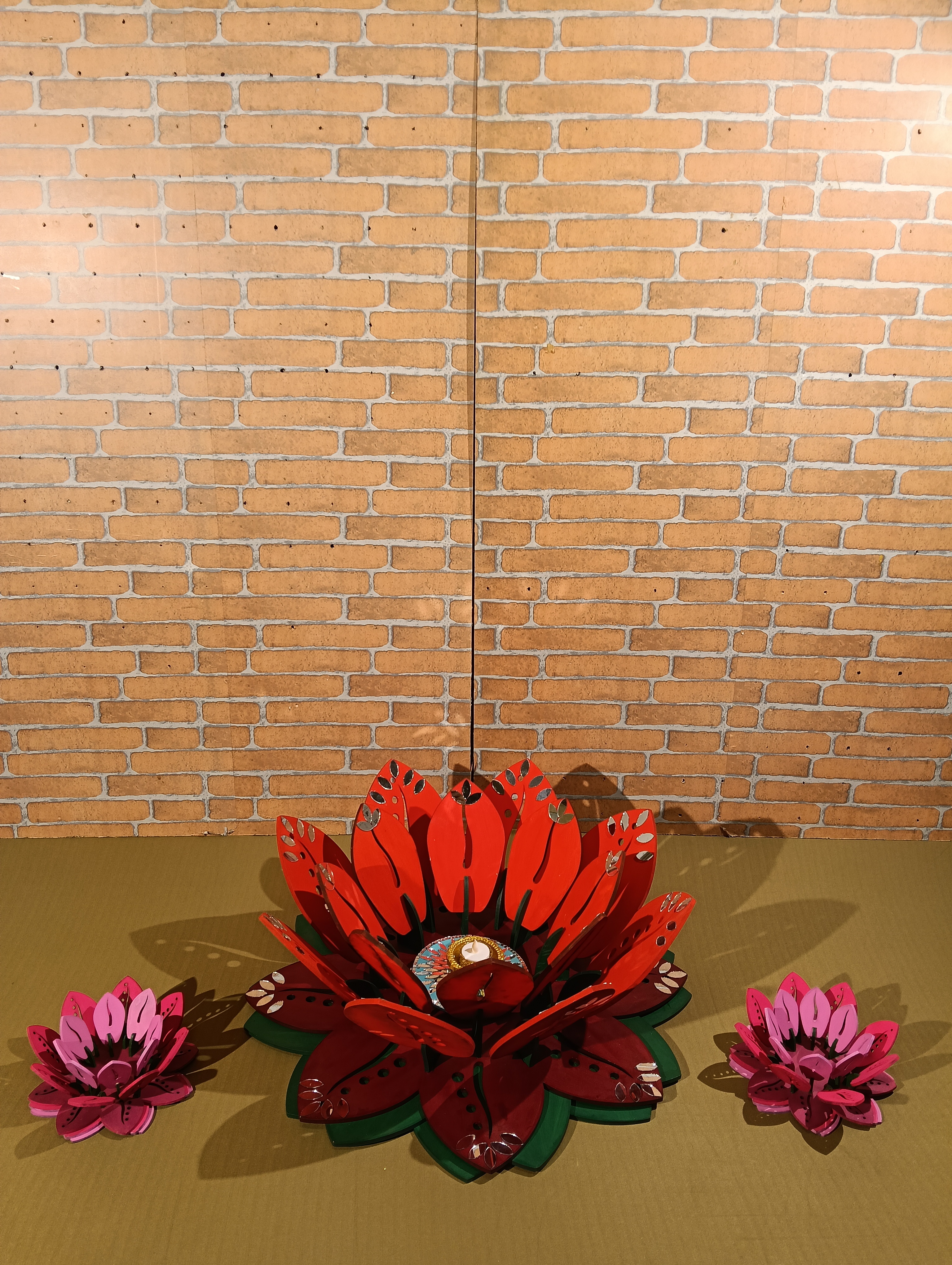 Lotus Diya — Red Trio — Lotus by Ekaiva
