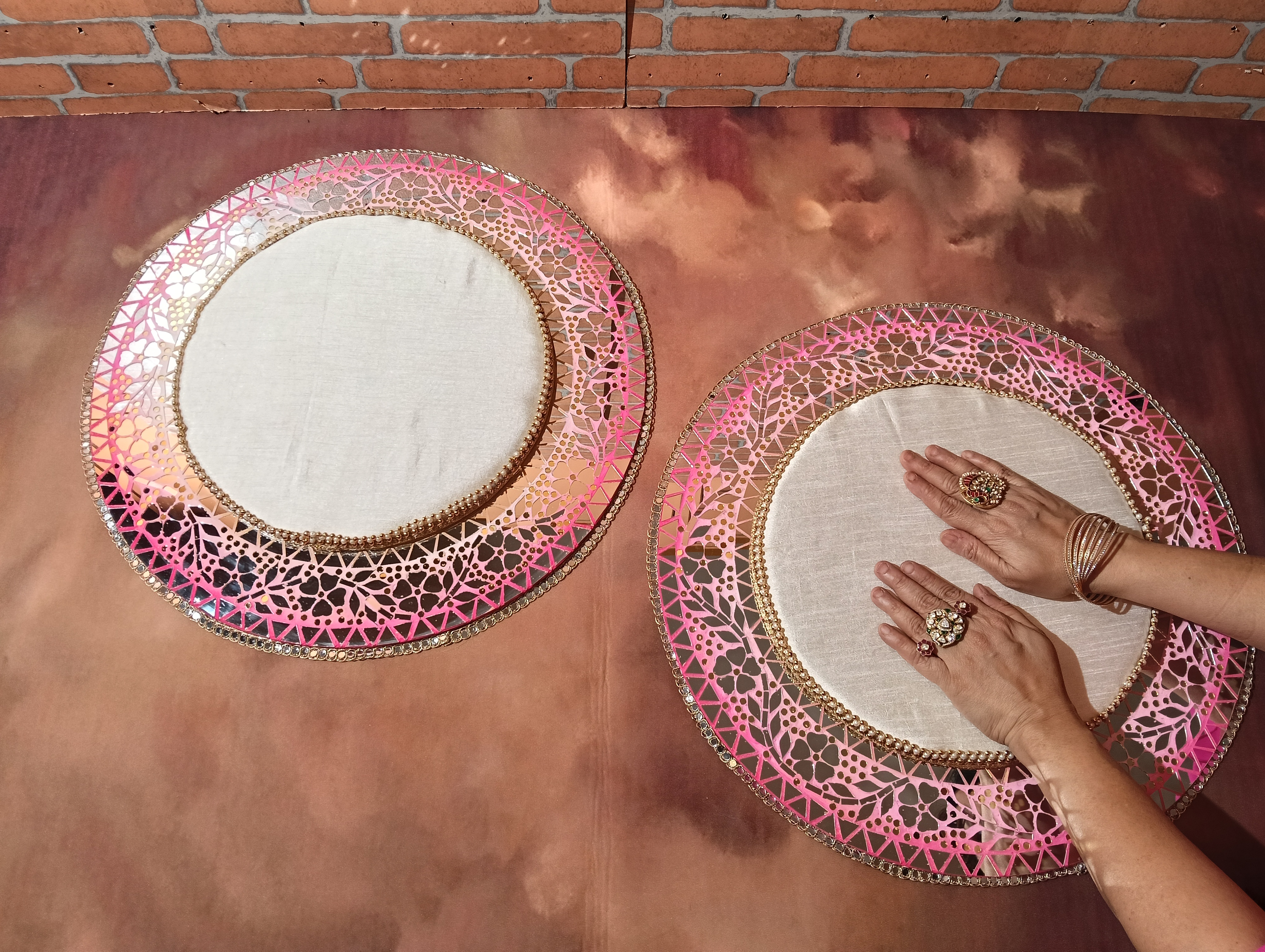 Pink Mosaic Round Plates — Platter by Ekaiva