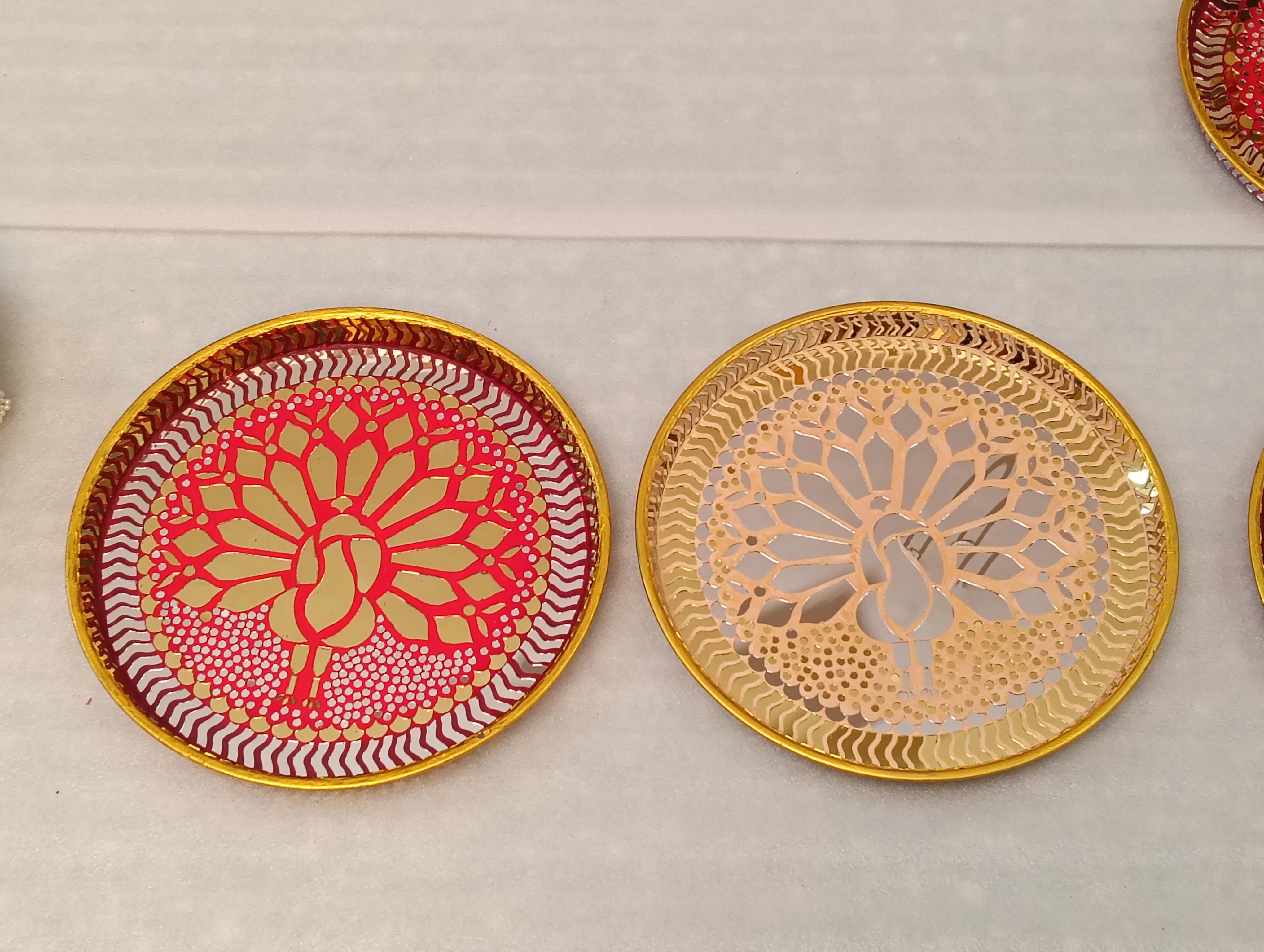 Lotus-Peacock Round Plates — Platter by Ekaiva