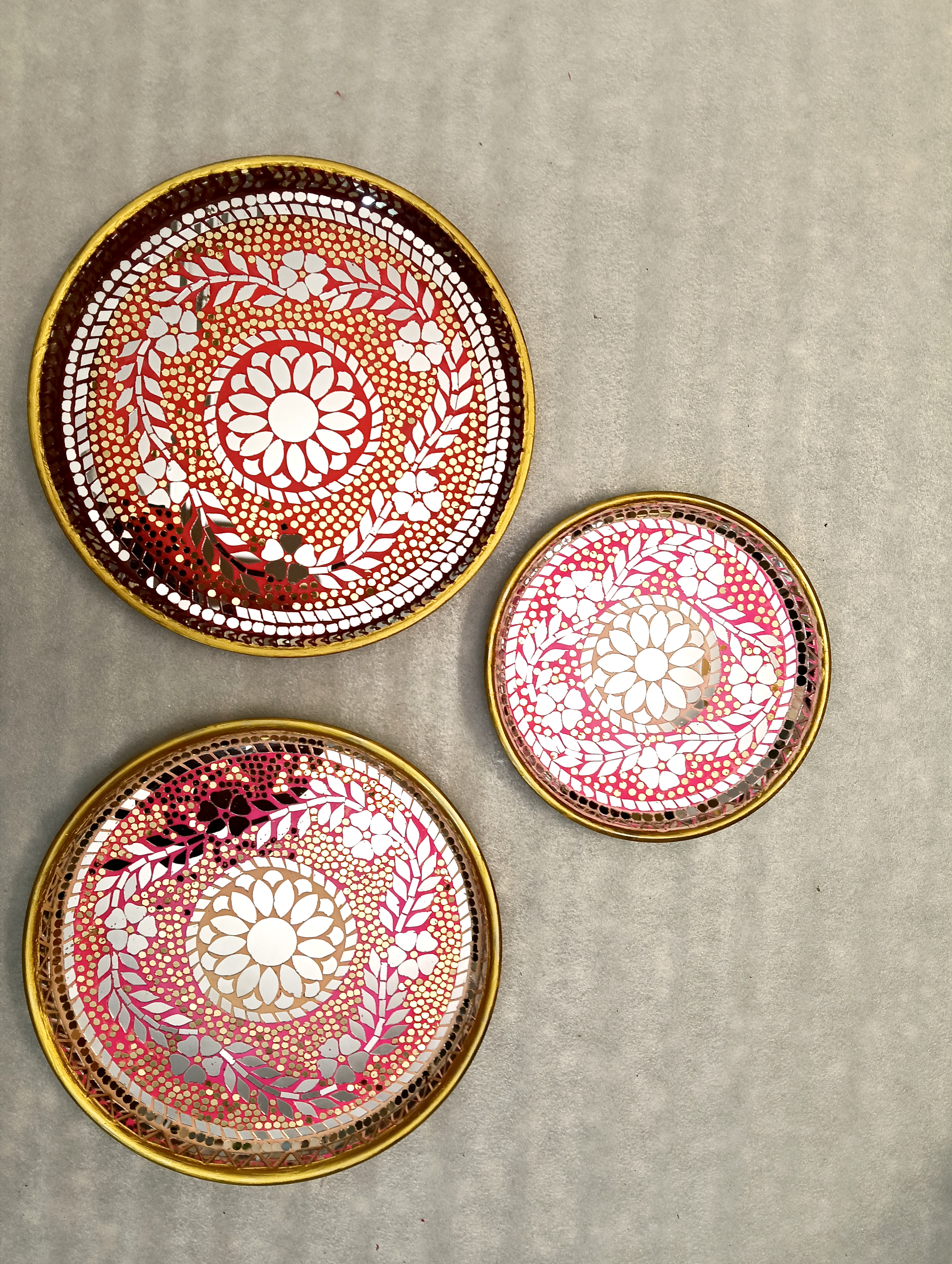 Red-Pink Round Plate Pair — Platter by Ekaiva