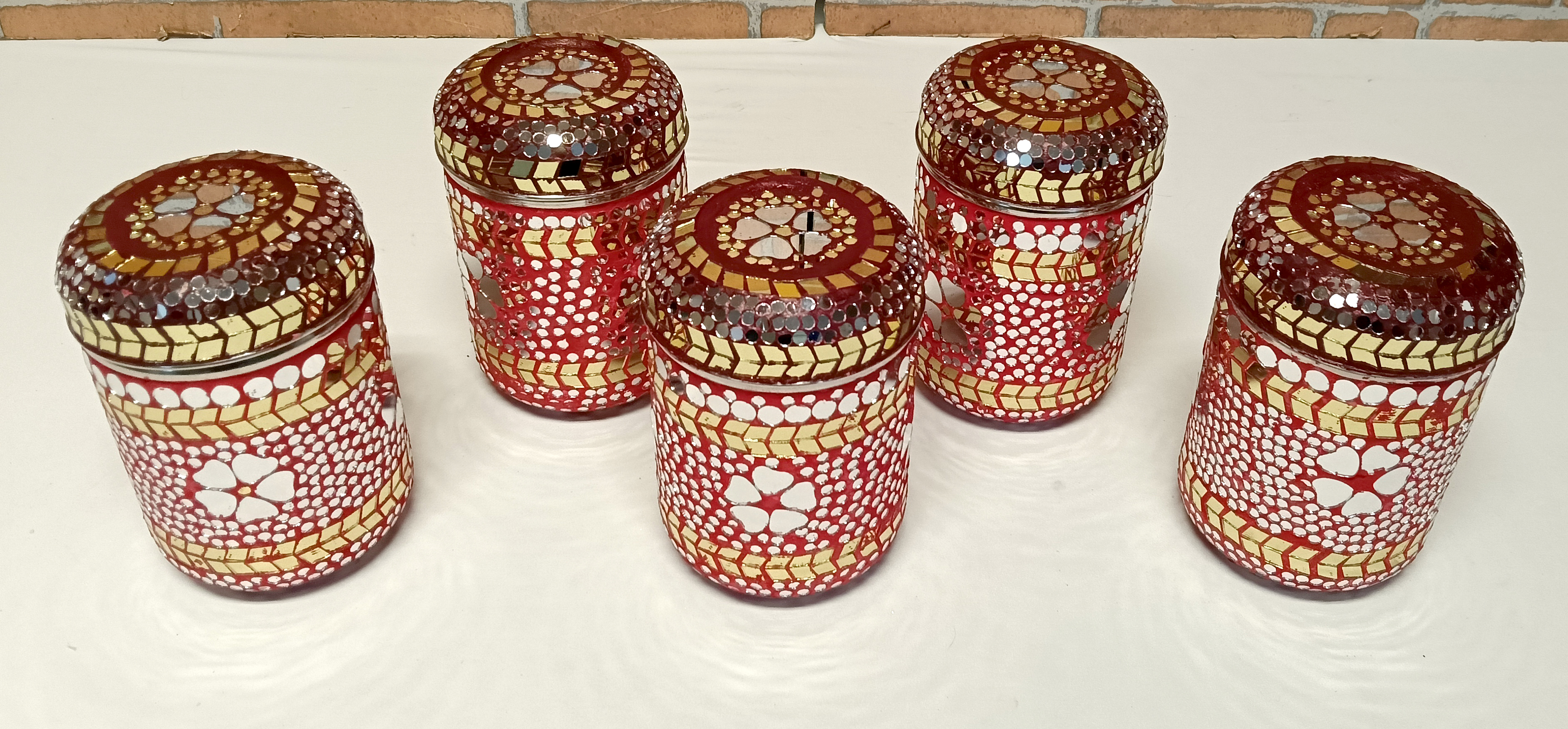 Red Mosaic Canister Set — Sets by Ekaiva