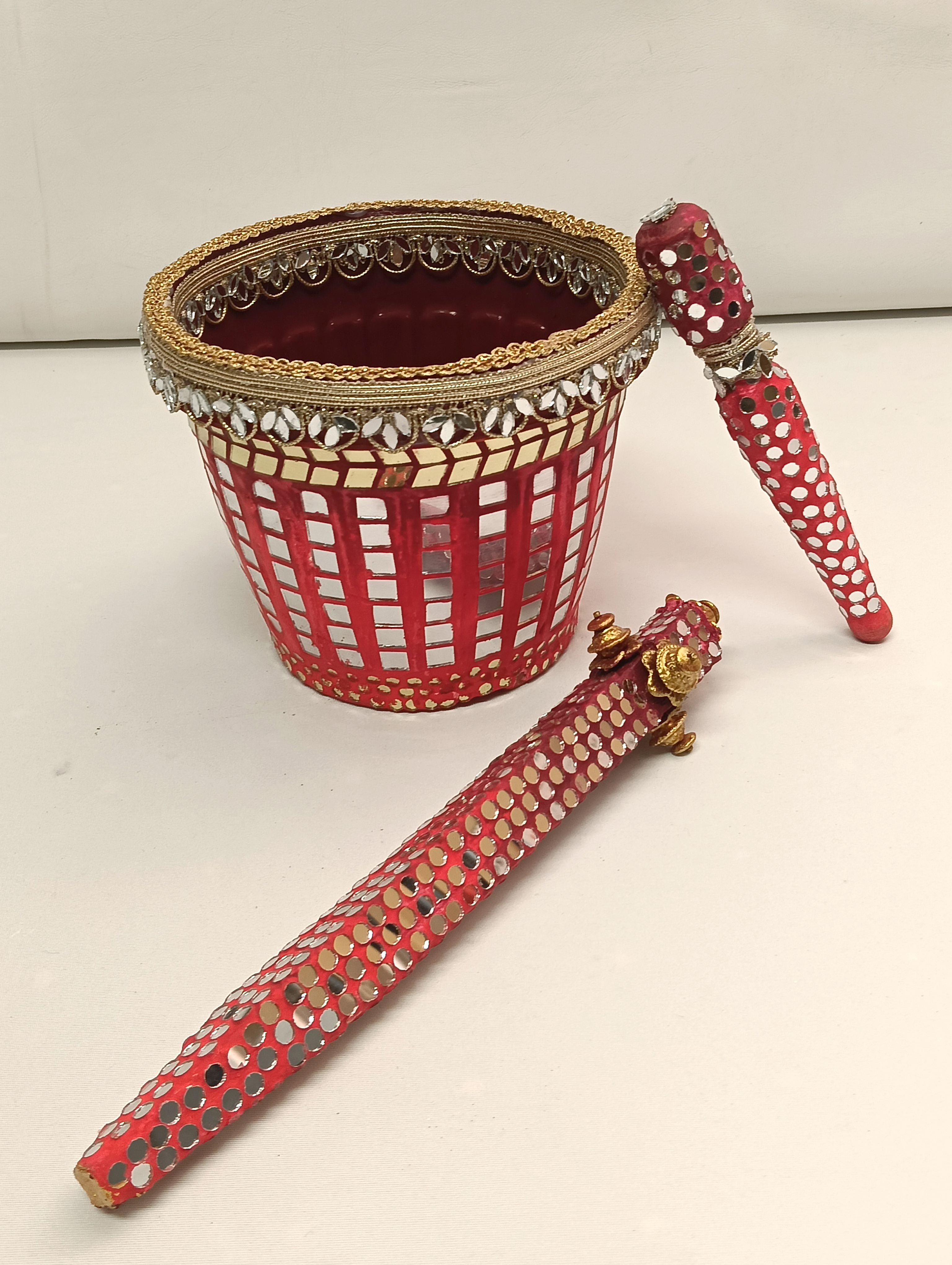 Red Dandiya & Bucket Set — Wedding by Ekaiva